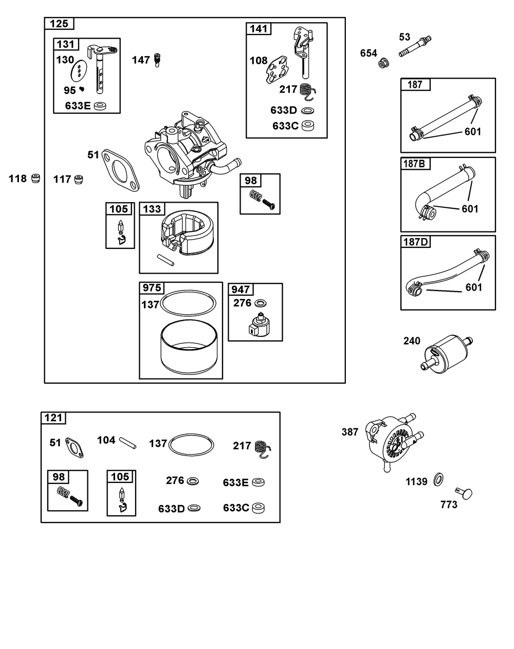 Carburetor And Fuel Supply Group Diagram and Parts List for 33R877-0104-G1 200000 - 399999 Briggs and Stratton Engine